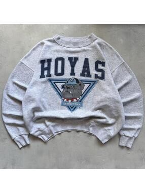 Vintage 1990s Georgetown Hoyas Grey Boxy Cropped Crewneck Sweatshirt